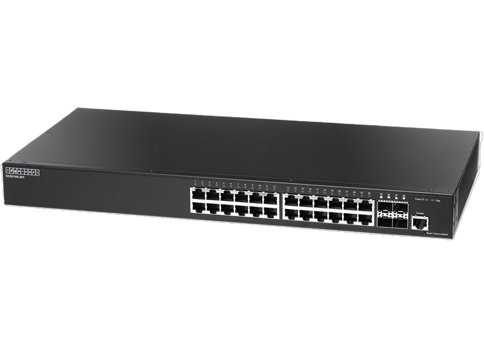Edge-Core ECS2100-28T: 24 ports 10/100/1000Base-T + 4 (1G) SFP uplink ports